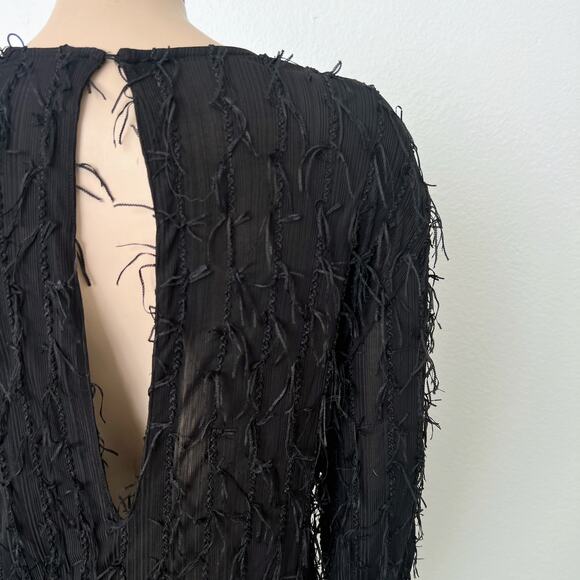 [Zara] Black Tasseled Fringe Long Sleeve Shift Mini Dress NWT Size Large L - Picture 8 of 11